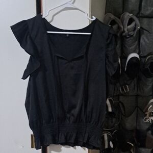 Elegant Black Ruffle Sleeve Top